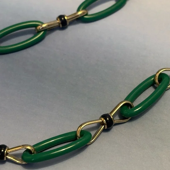 Talbots Gold Tone Green Link Necklace 38” - Picture 7 of 10